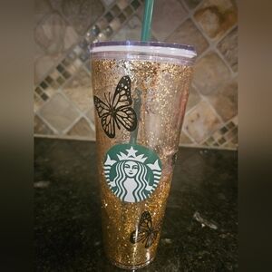 Mariah Carey Snow Globe Gold Glitter Bling Tumbler Cup 24 oz Cold Beverage